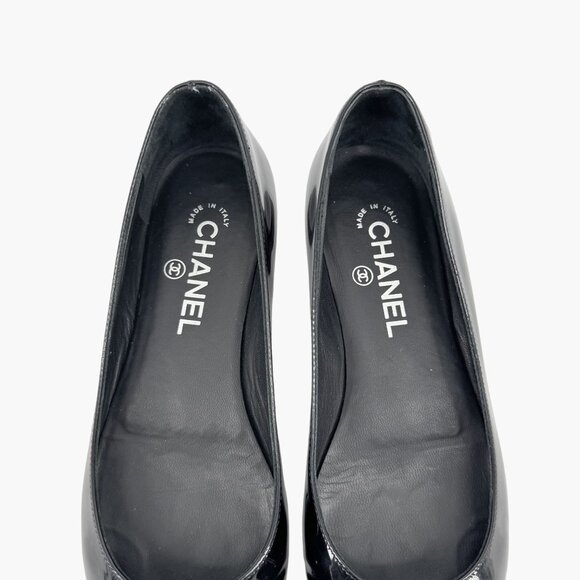 Chanel Cap Toe CC Ballet Flats Size 38.5 US 7.5-8 Black Patent Two Tone Shoes - Picture 5 of 16